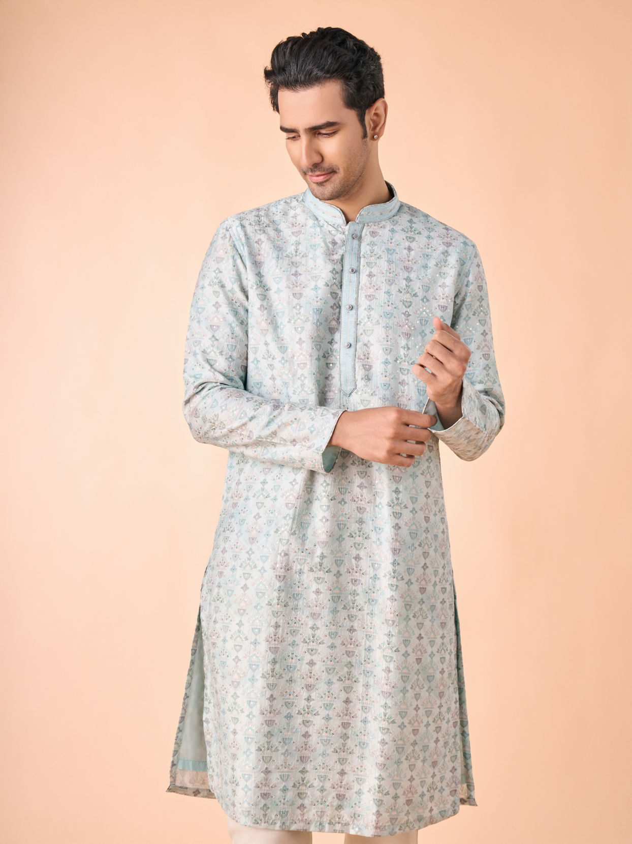 Manyavar Men Regal Aqua Green Kurta Pajama