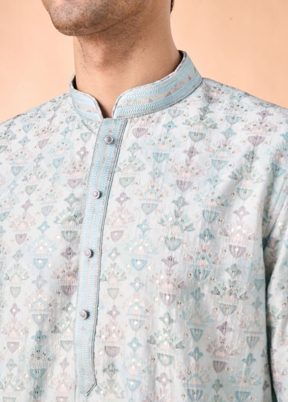 Manyavar Men Regal Aqua Green Kurta Pajama