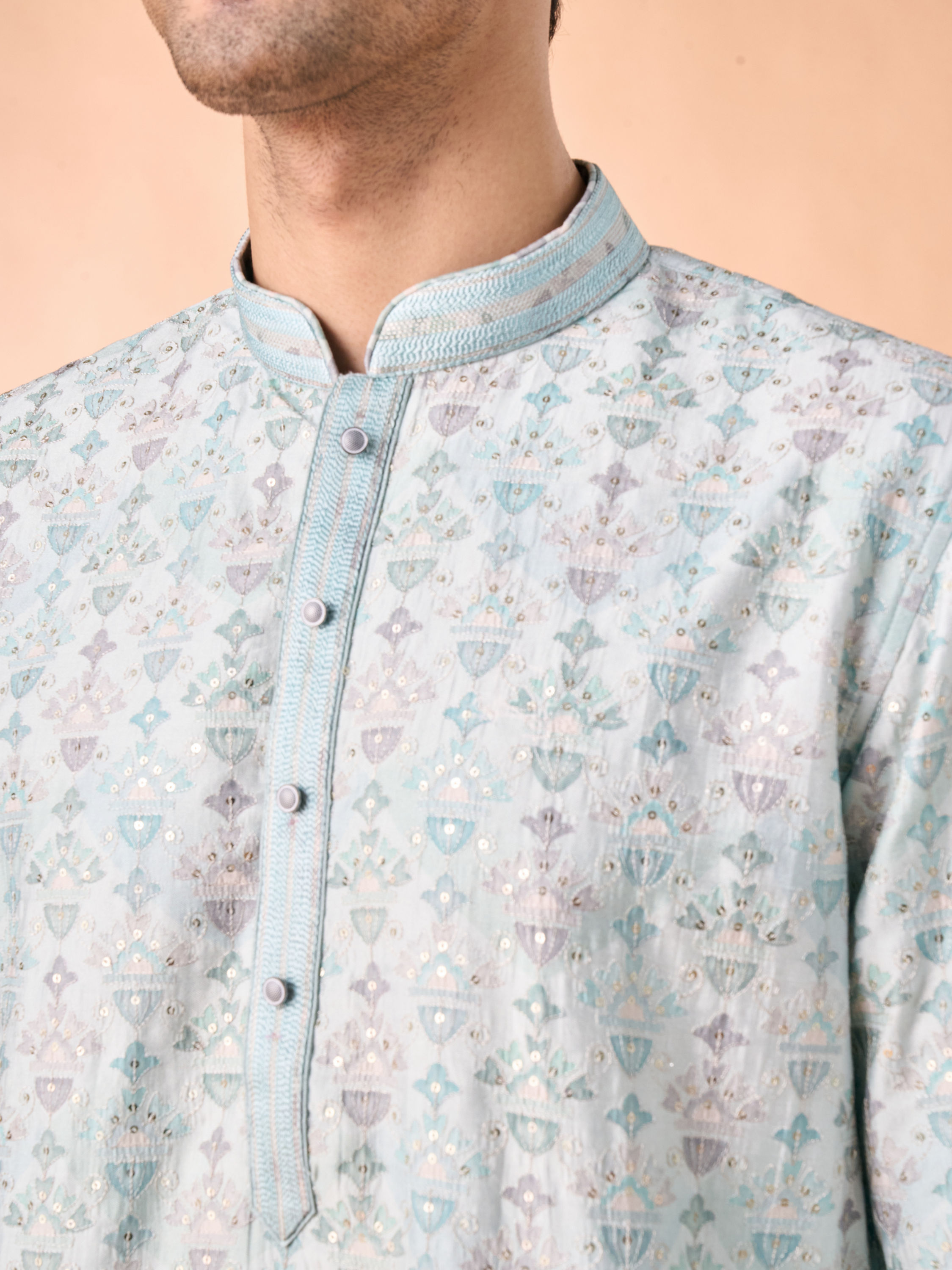 Manyavar Men Regal Aqua Green Kurta Pajama