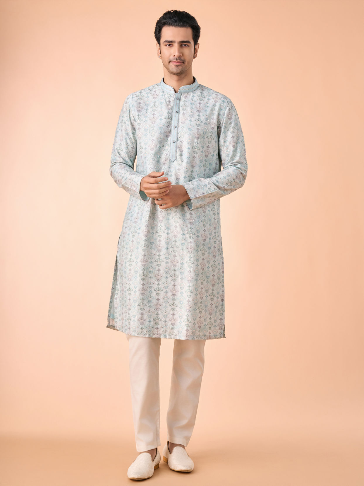 Manyavar Men Regal Aqua Green Kurta Pajama