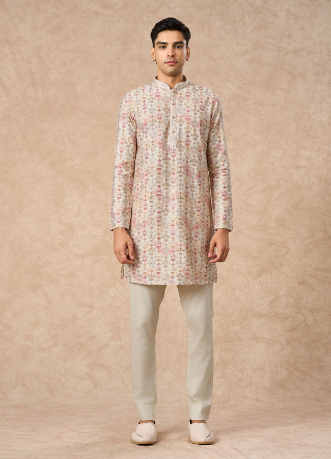 Manyavar Men Peach Blended Viscose Kurta Pant