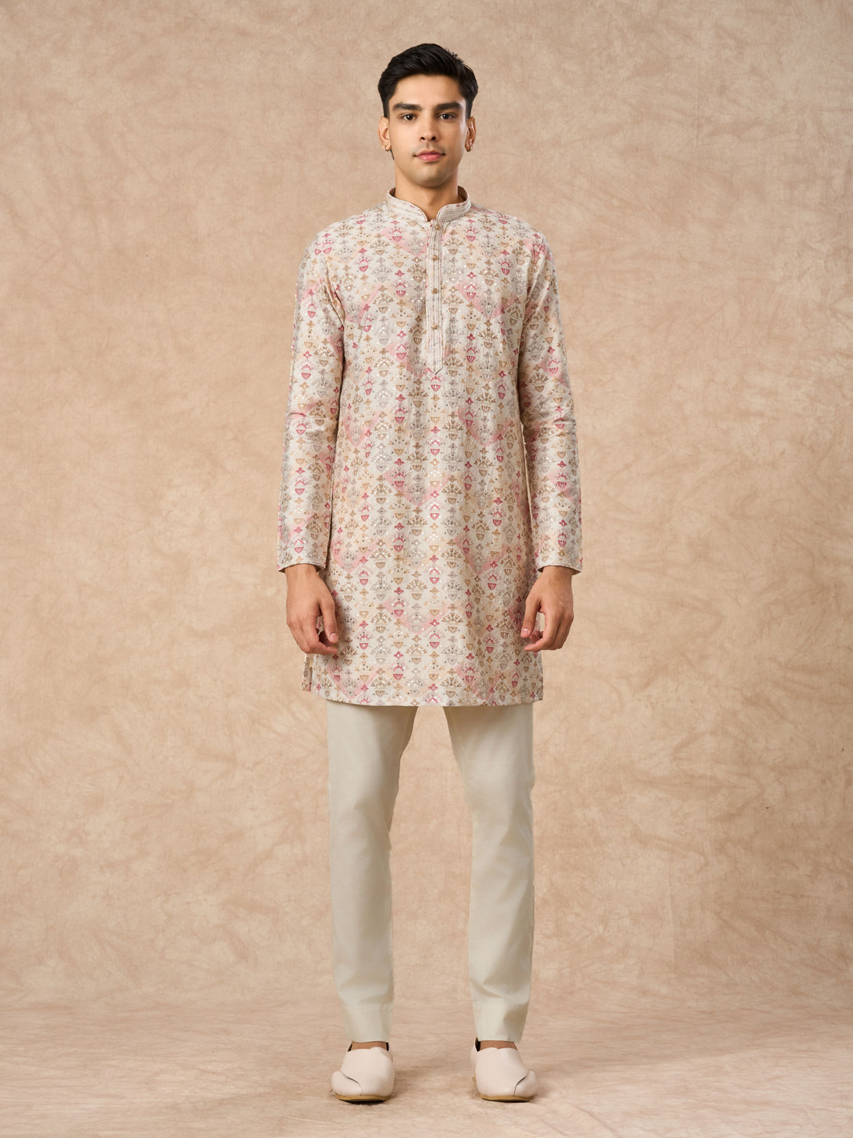 Manyavar Men Peach Blended Viscose Kurta Pant