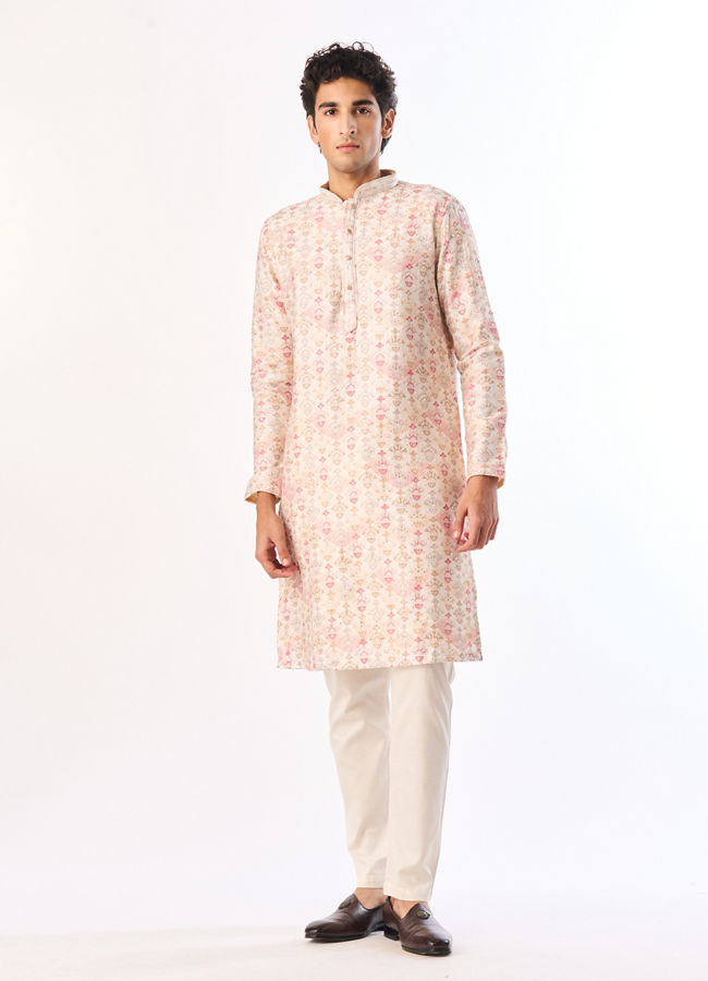 Manyavar Men Peach Blended Viscose Kurta Pant