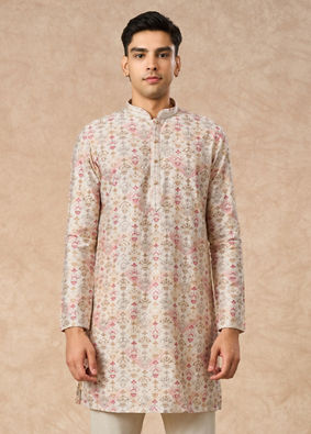 Manyavar Men Peach Blended Viscose Kurta Pant