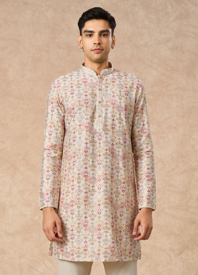 Manyavar Men Peach Blended Viscose Kurta Pant