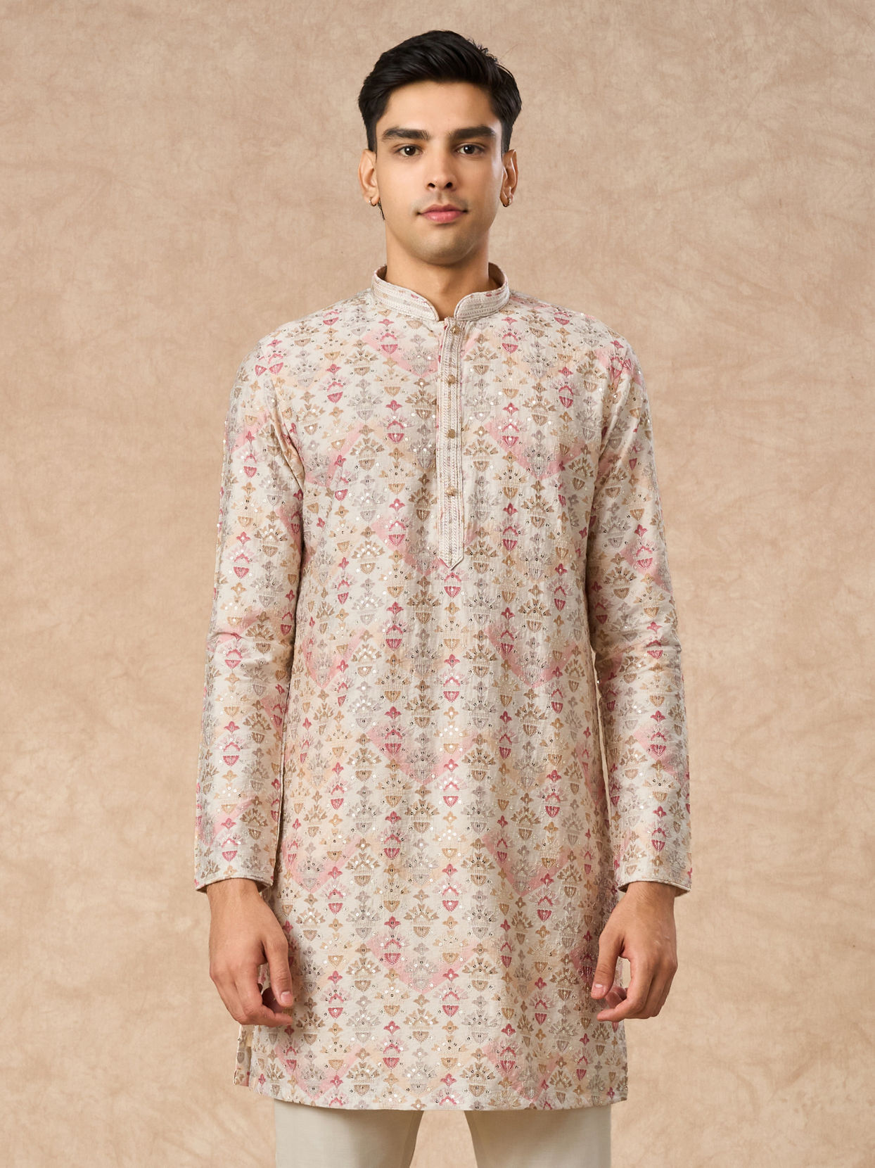 Manyavar Men Peach Blended Viscose Kurta Pant
