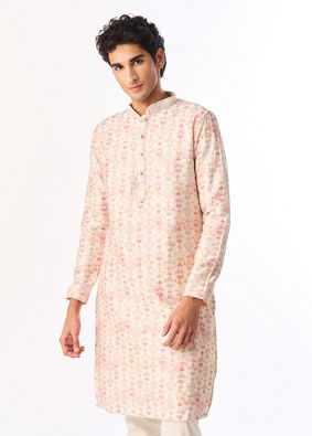 Manyavar Men Peach Blended Viscose Kurta Pant