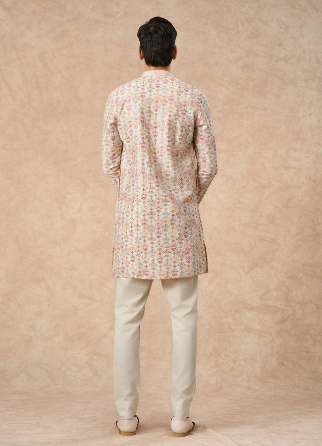 Manyavar Men Peach Blended Viscose Kurta Pant