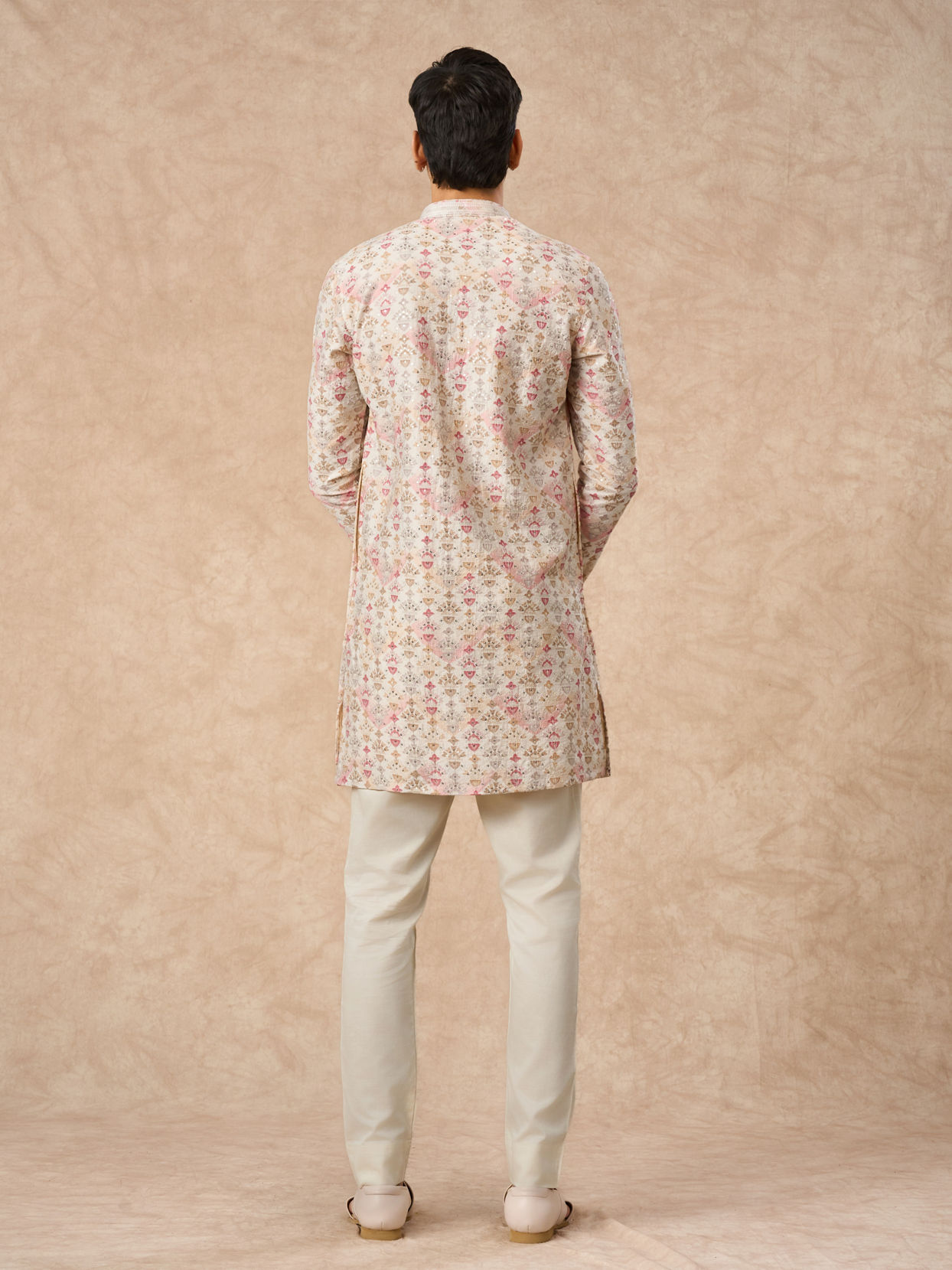 Manyavar Men Peach Blended Viscose Kurta Pant
