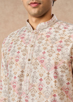 Manyavar Men Peach Blended Viscose Kurta Pant