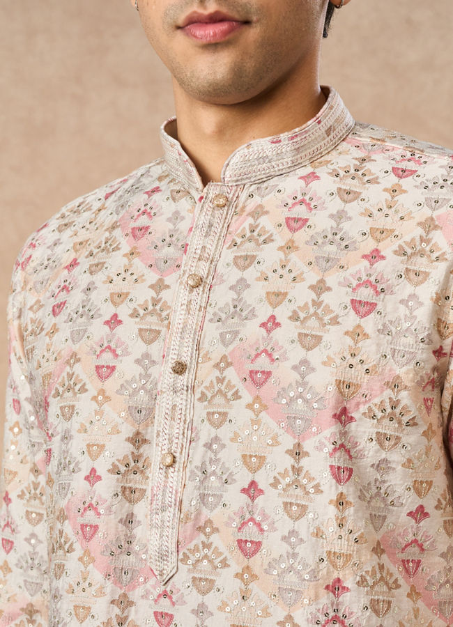 Manyavar Men Peach Blended Viscose Kurta Pant