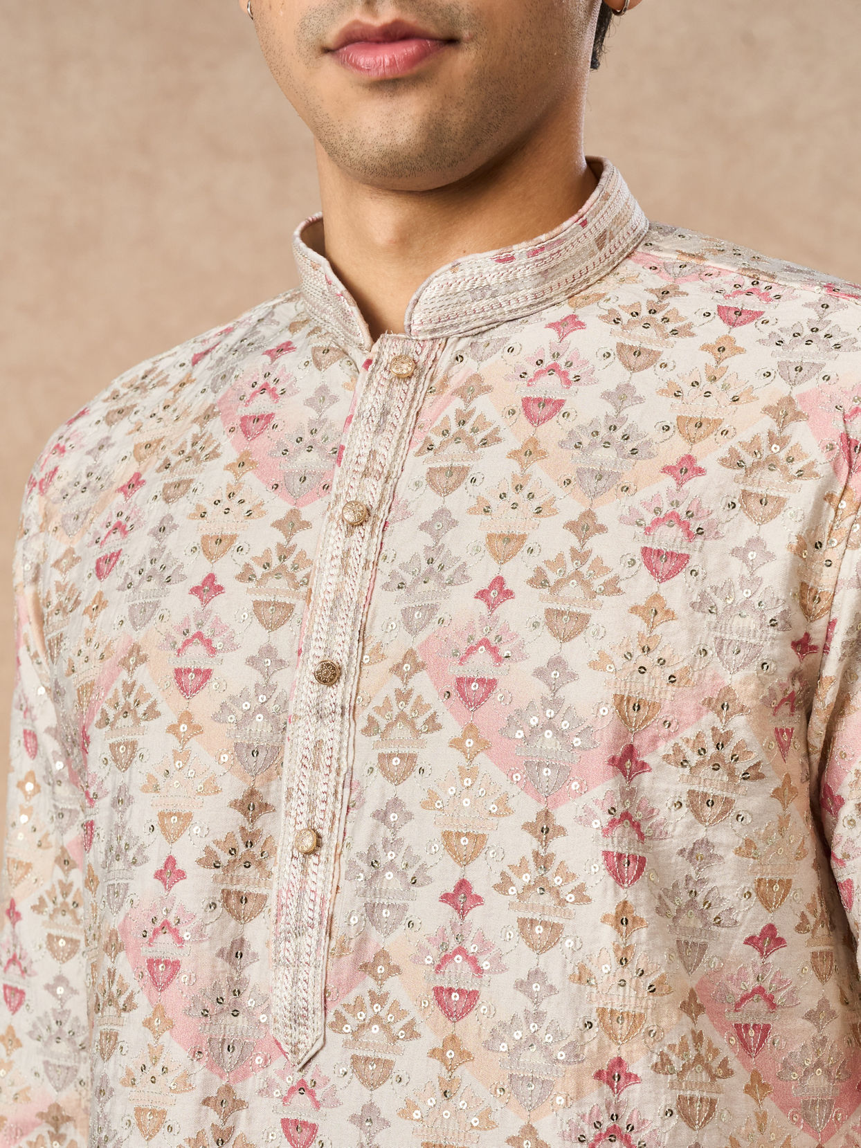 Manyavar Men Peach Blended Viscose Kurta Pant