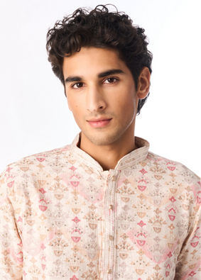 Manyavar Men Peach Blended Viscose Kurta Pant