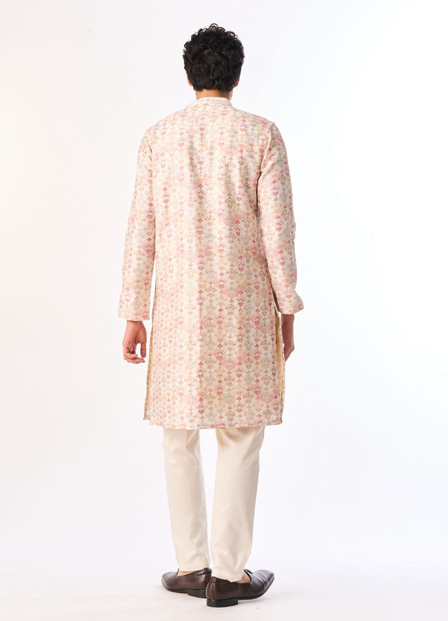 Manyavar Men Peach Blended Viscose Kurta Pant