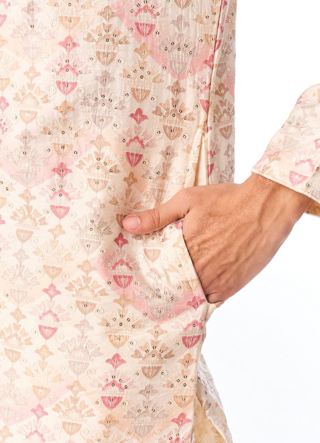 Manyavar Men Peach Blended Viscose Kurta Pant