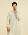 Manyavar Men Cream Thread Embroidered Kurta Pajama Set