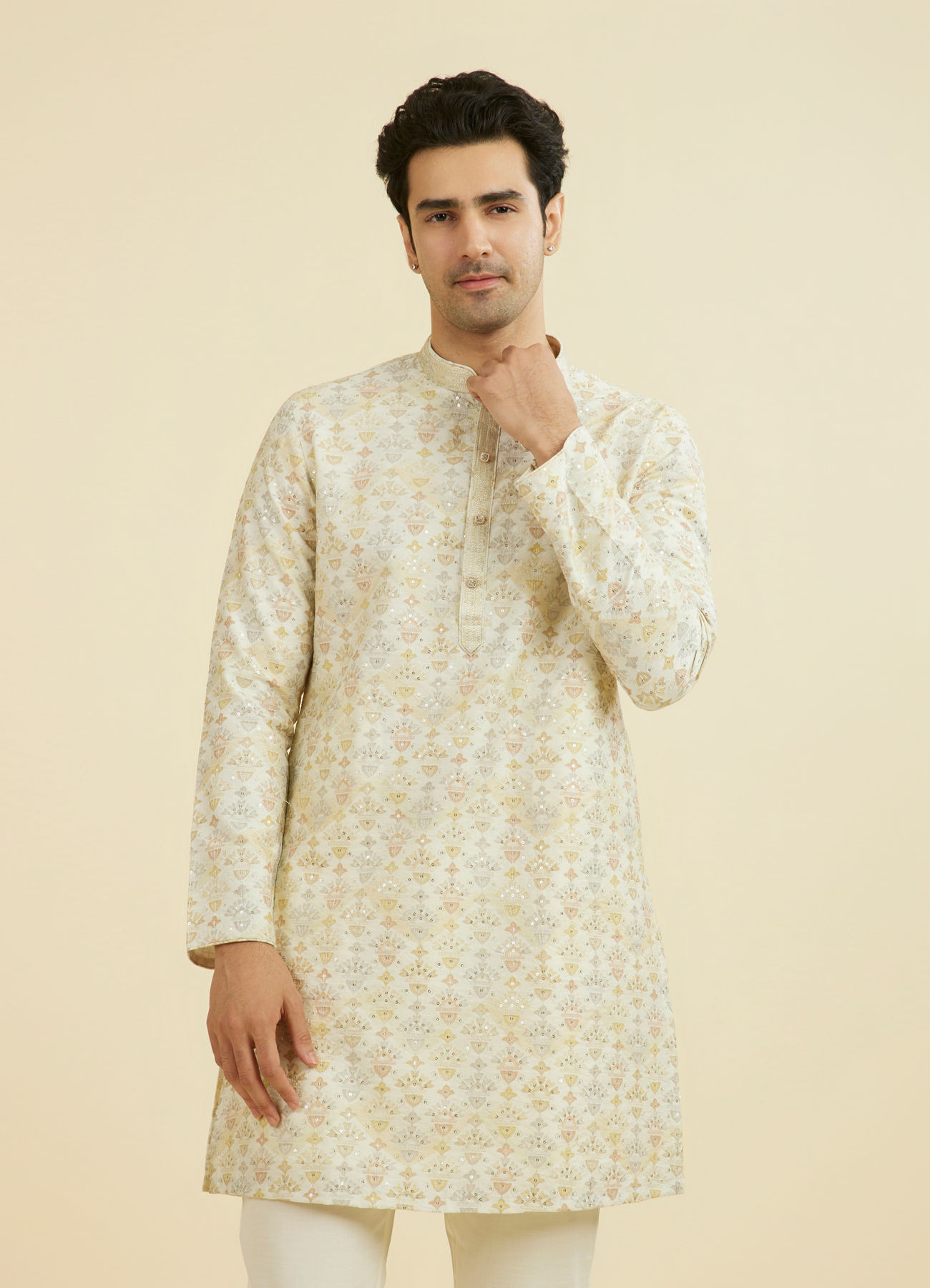 Manyavar Men Cream Kurta Pajama
