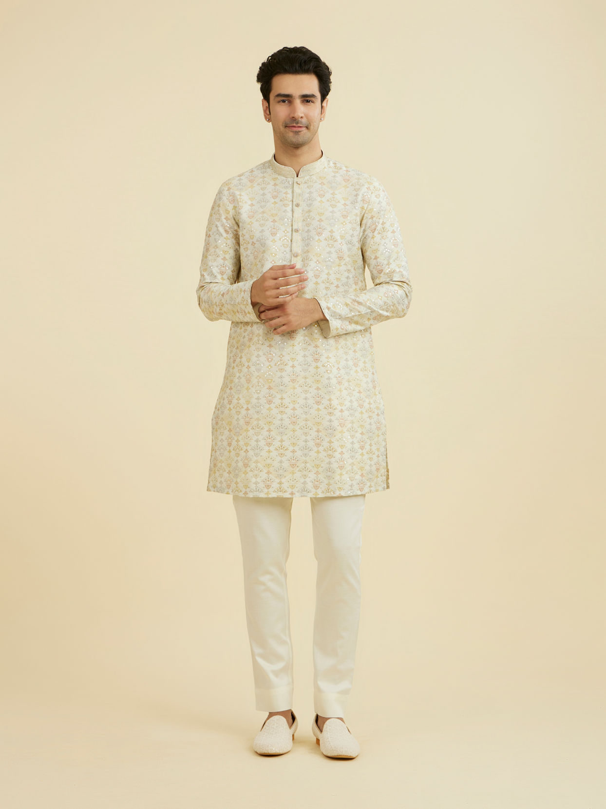 Manyavar Men Cream Kurta Pajama