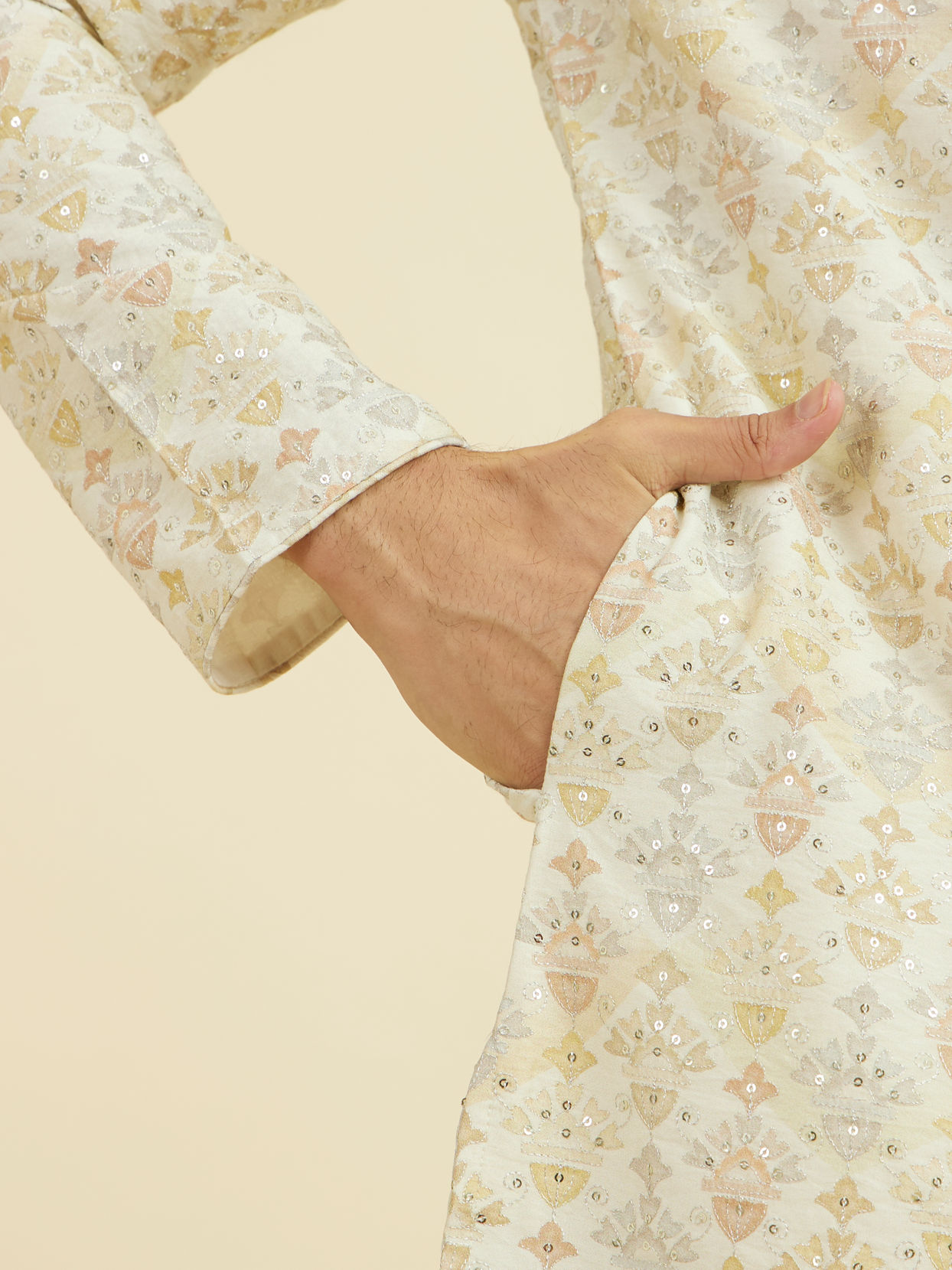 Manyavar Men Cream Kurta Pajama