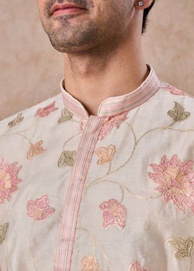 Manyavar Men Cream Elegance Chanderi Kurta Churidar