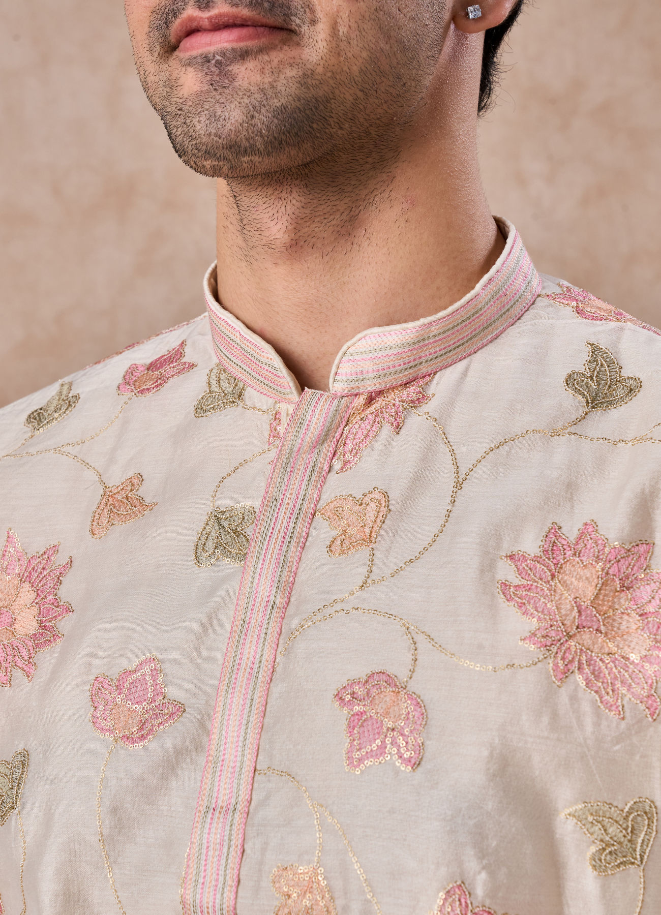 Manyavar Men Cream Elegance Chanderi Kurta Churidar