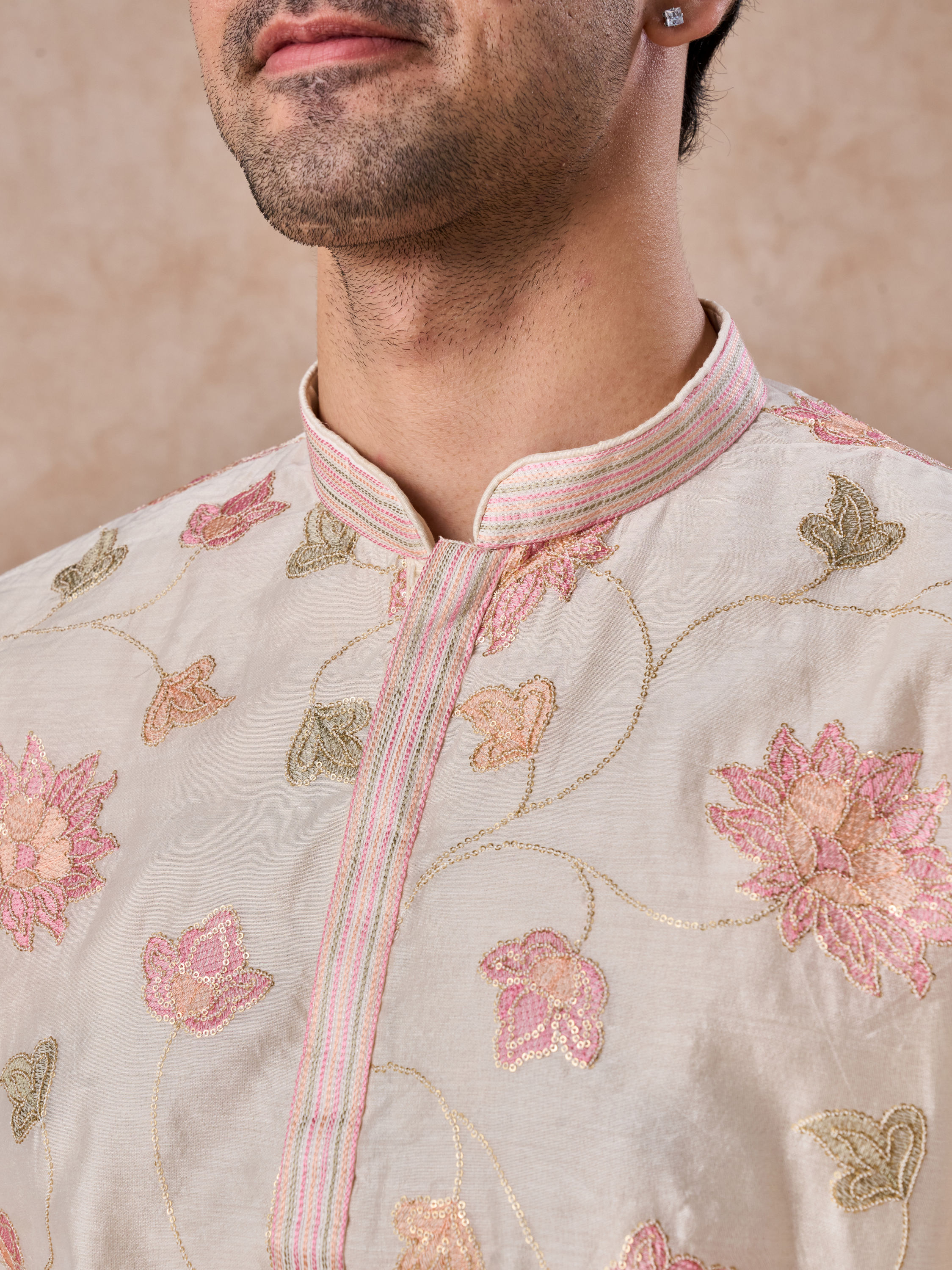 Manyavar Men Cream Elegance Chanderi Kurta Churidar