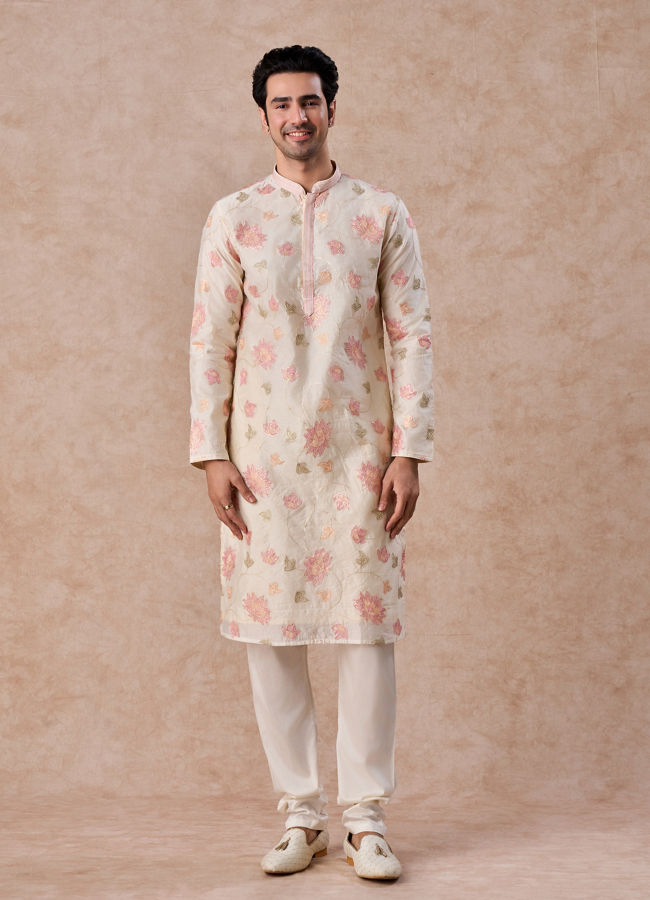 Manyavar Men Cream Elegance Chanderi Kurta Churidar