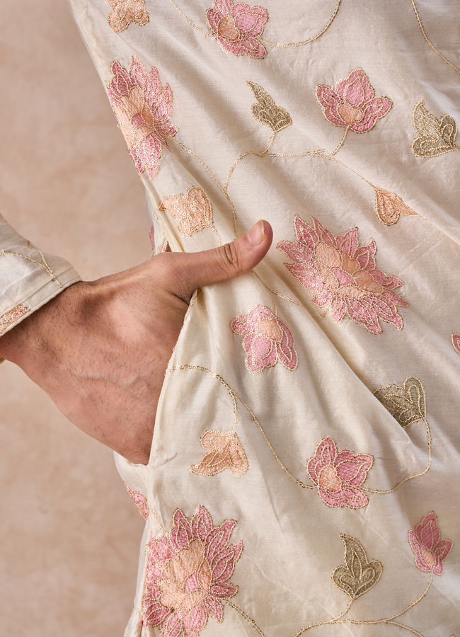 Manyavar Men Cream Elegance Chanderi Kurta Churidar