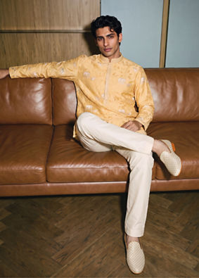 Manyavar Men Saffron Splendor Kurta Pajama
