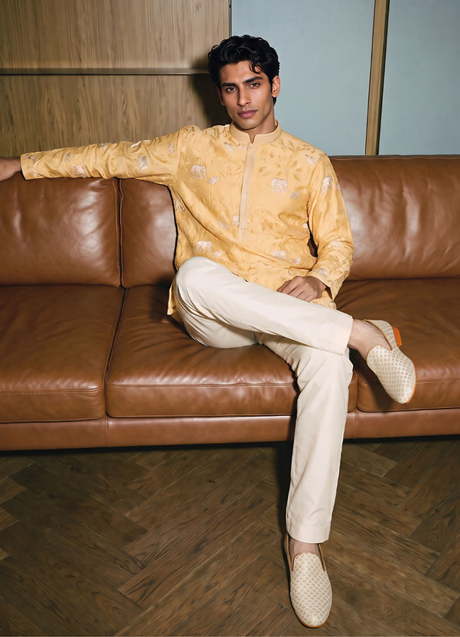Manyavar Men Saffron Splendor Kurta Pajama
