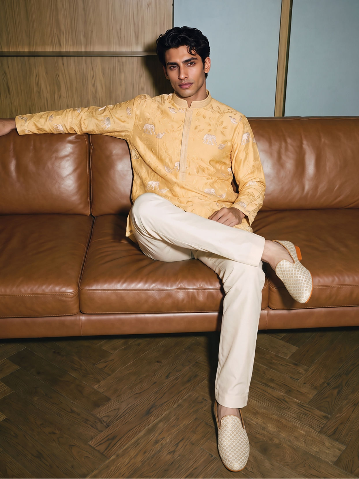 Manyavar Men Saffron Splendor Kurta Pajama
