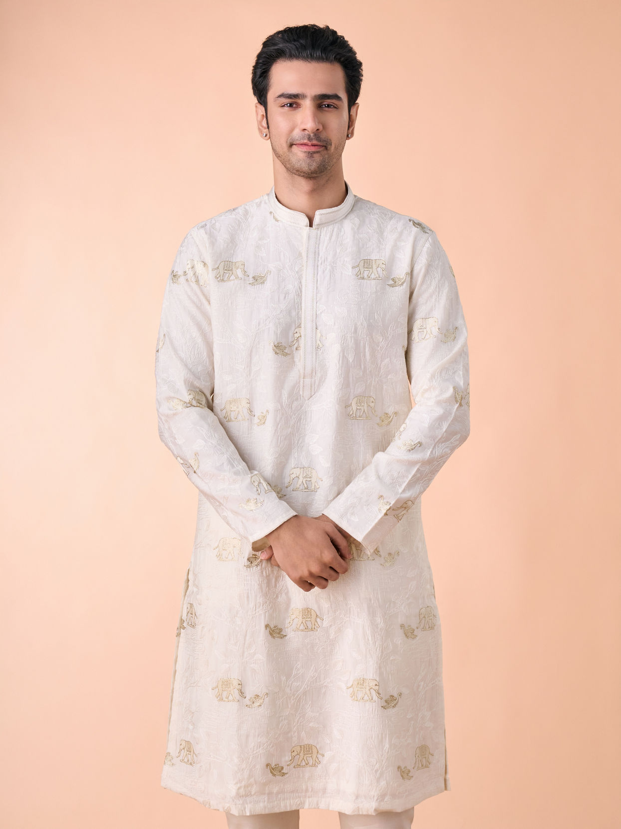 Manyavar Men Creamy Elegance Kurta Pajama