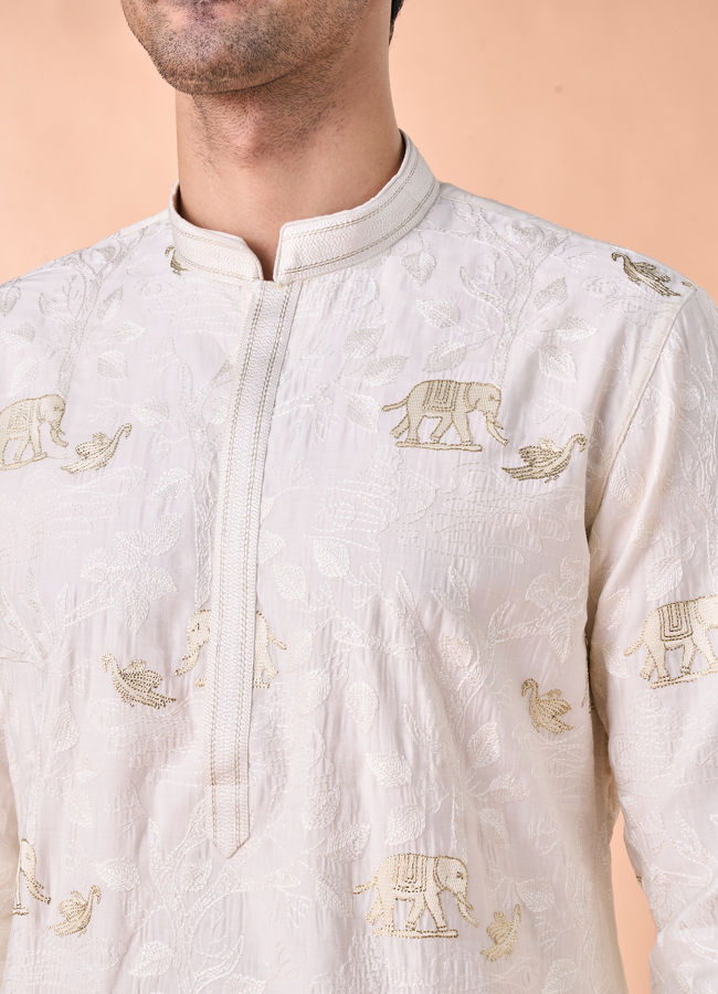Manyavar Men Creamy Elegance Kurta Pajama