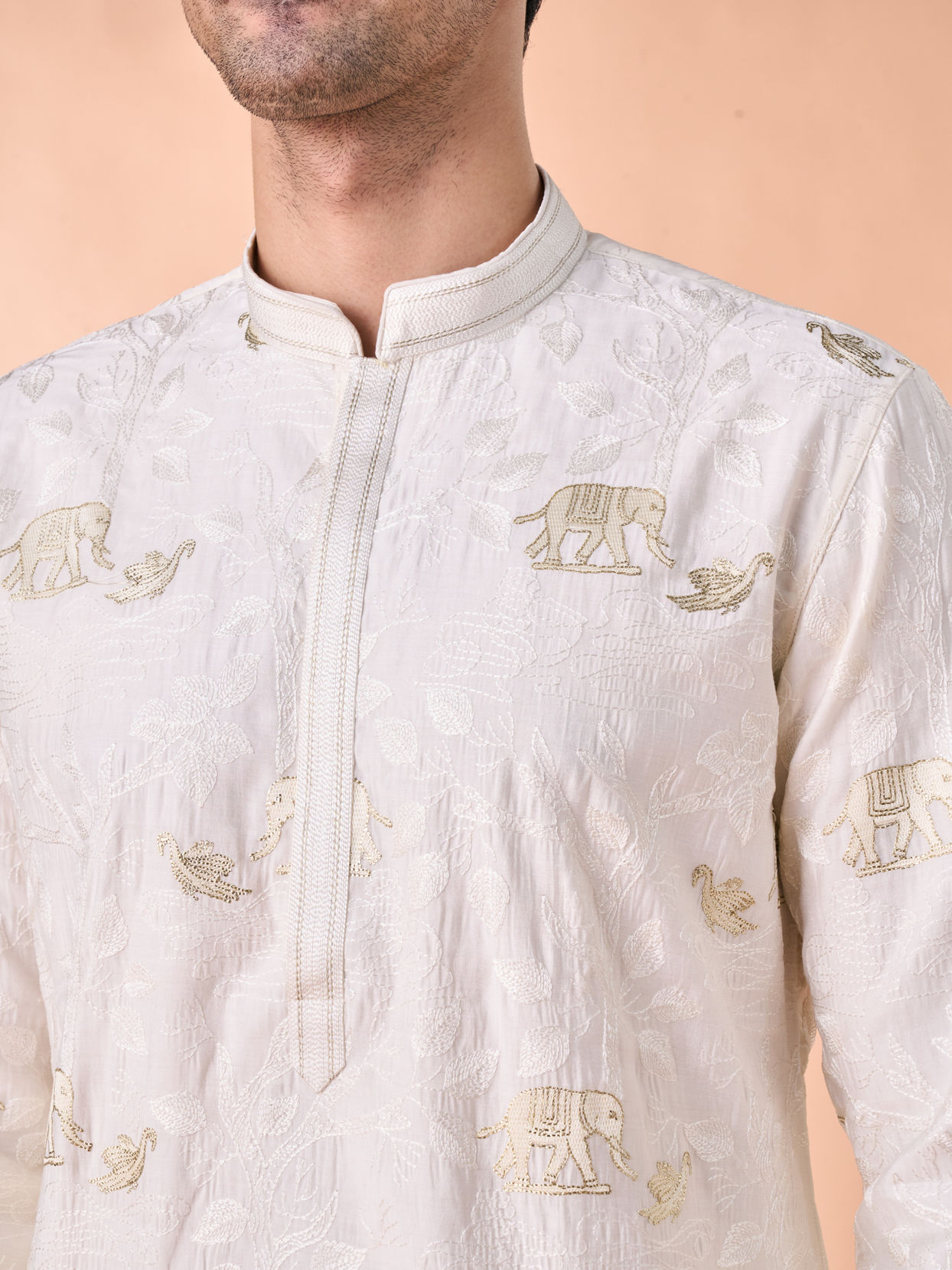 Manyavar Men Creamy Elegance Kurta Pajama