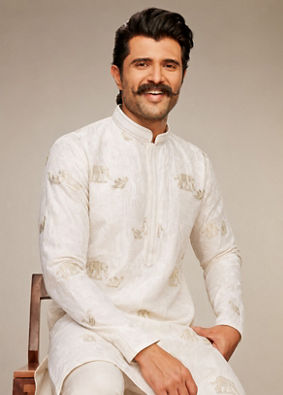 Manyavar Men Creamy Elegance Kurta Pajama