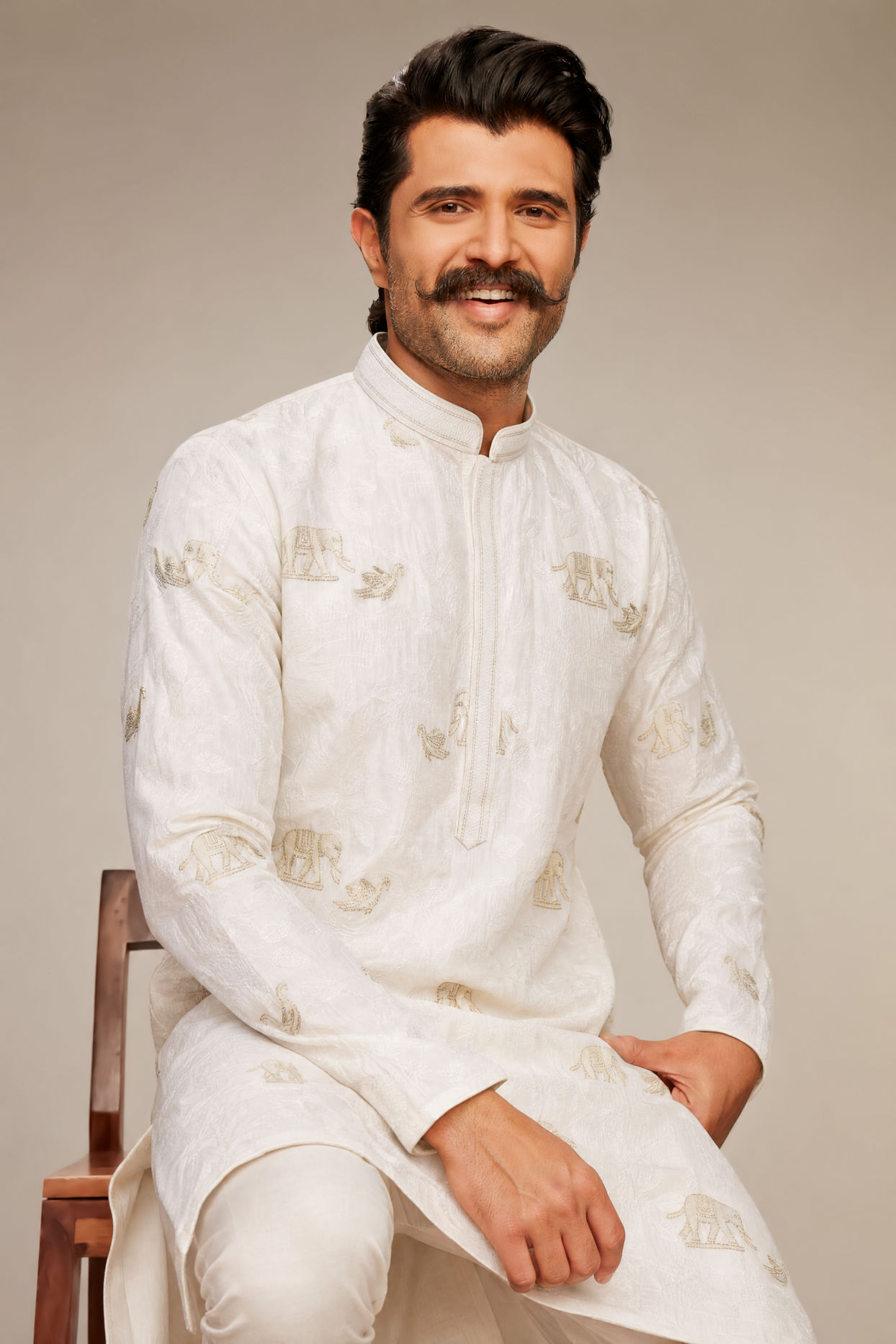 Manyavar Men Creamy Elegance Kurta Pajama