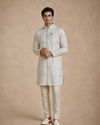 Manyavar Men Cream Blended Viscose Kurta Pajama with Embroidery
