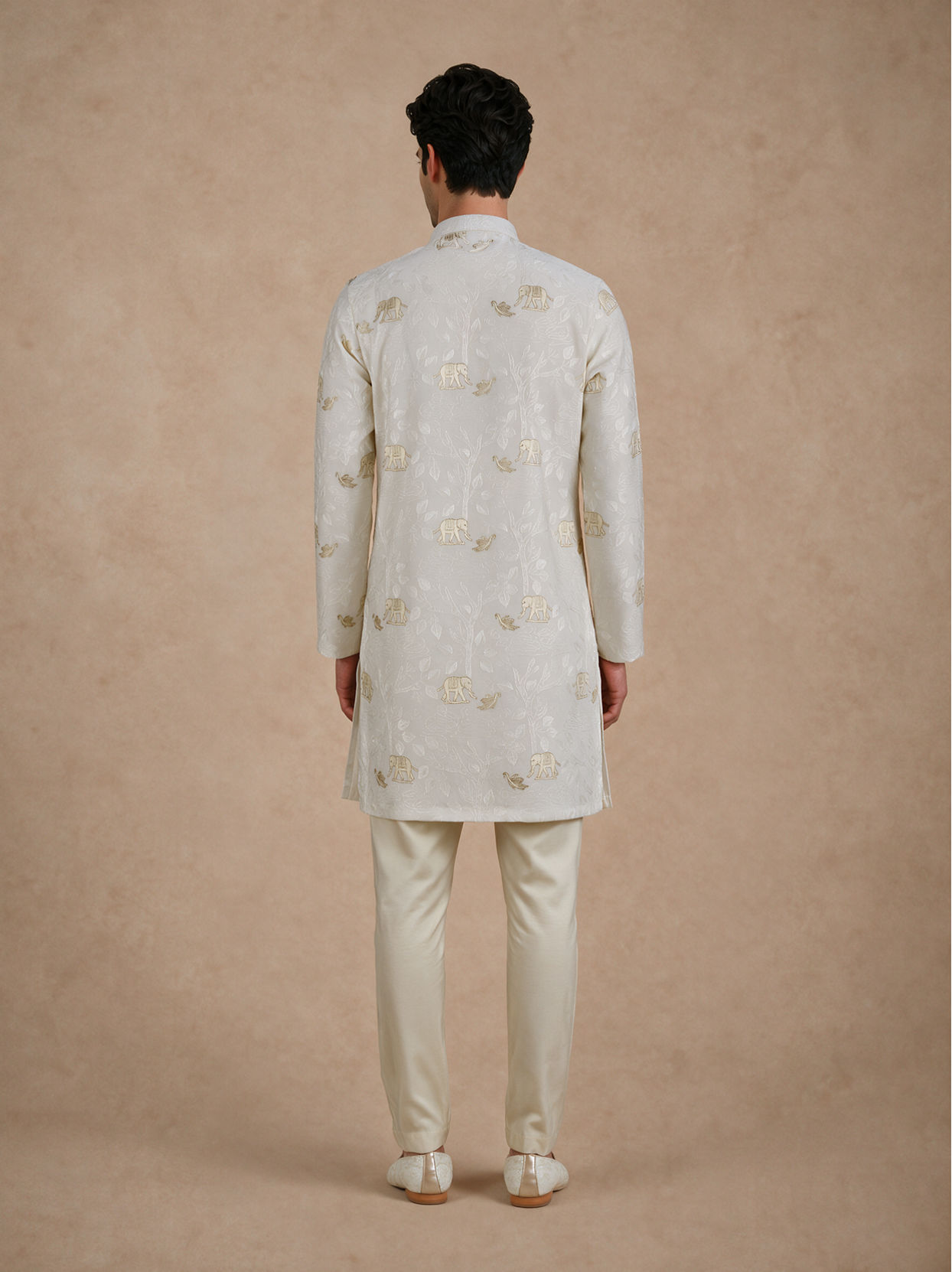 Manyavar Men Cream Blended Viscose Kurta Pajama with Embroidery