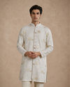 Manyavar Men Cream Blended Viscose Kurta Pajama with Embroidery