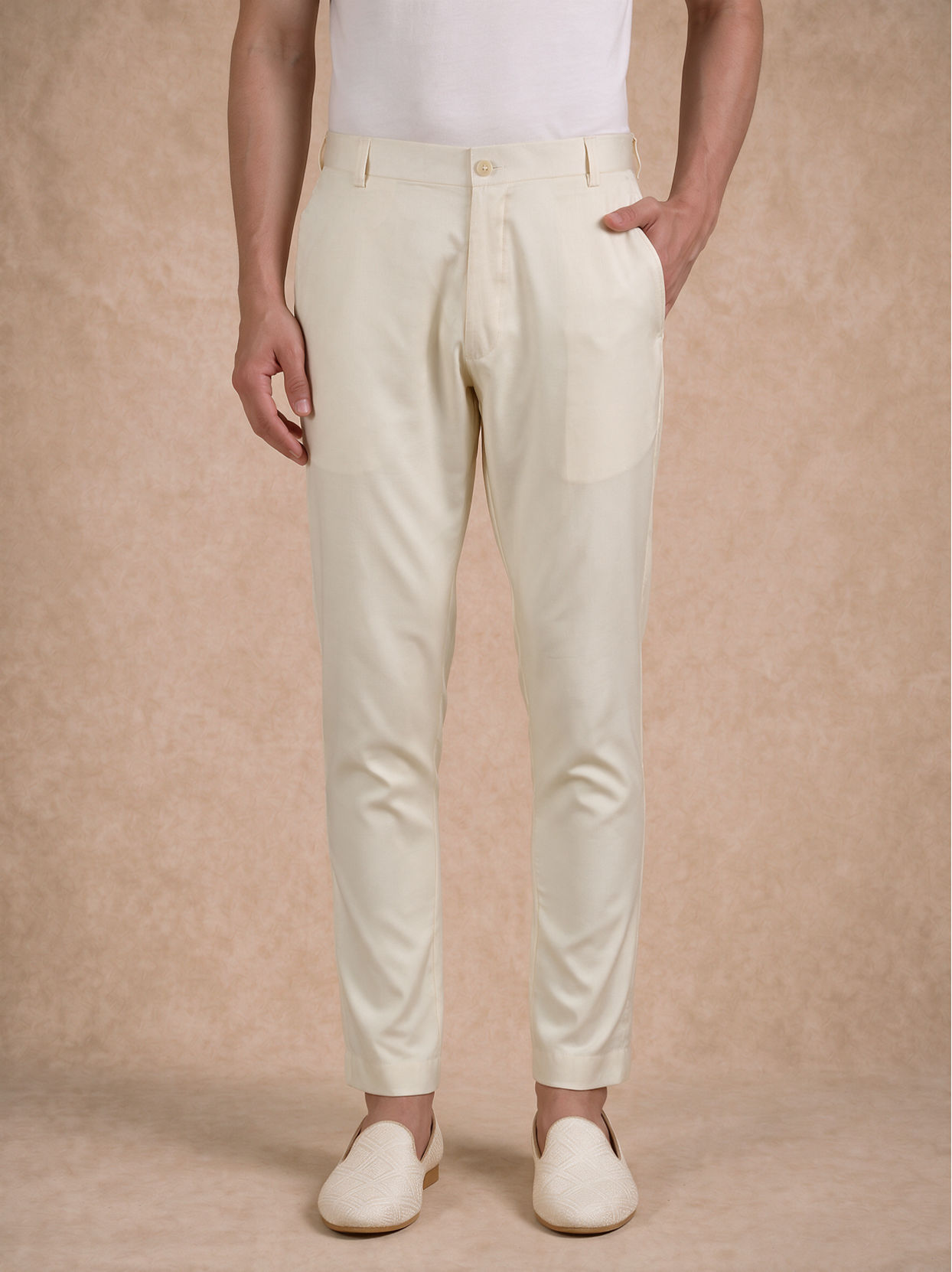 Manyavar Men Cream Blended Viscose Kurta Pajama with Embroidery