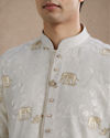 Manyavar Men Cream Blended Viscose Kurta Pajama with Embroidery