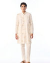 Manyavar Men Cream Blended Viscose Kurta Pajama with Embroidery