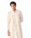 Manyavar Men Cream Blended Viscose Kurta Pajama with Embroidery