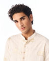 Manyavar Men Cream Blended Viscose Kurta Pajama with Embroidery