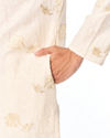 Manyavar Men Cream Blended Viscose Kurta Pajama with Embroidery
