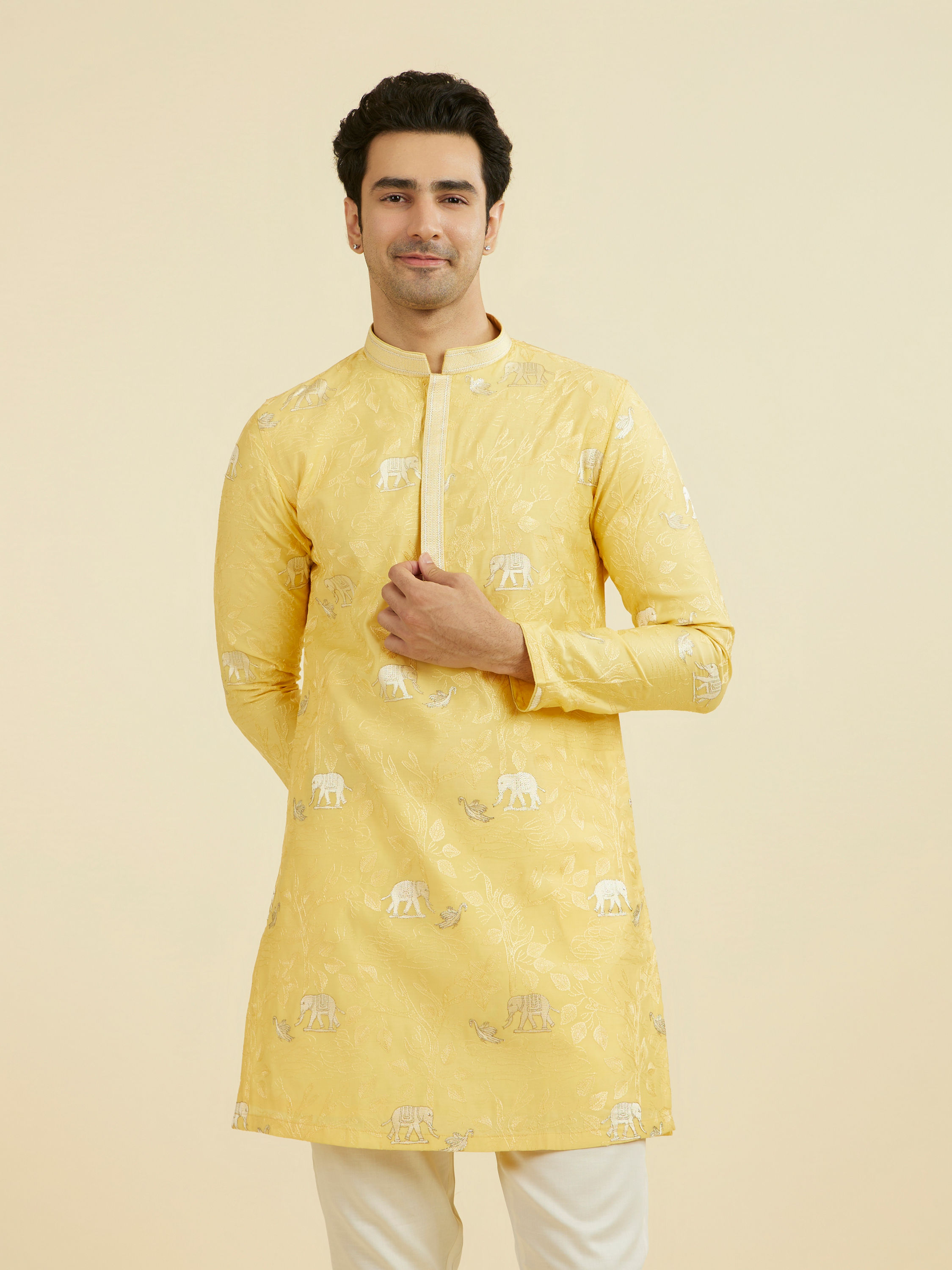 Manyavar Men Vibrant Yellow Kurta Pant