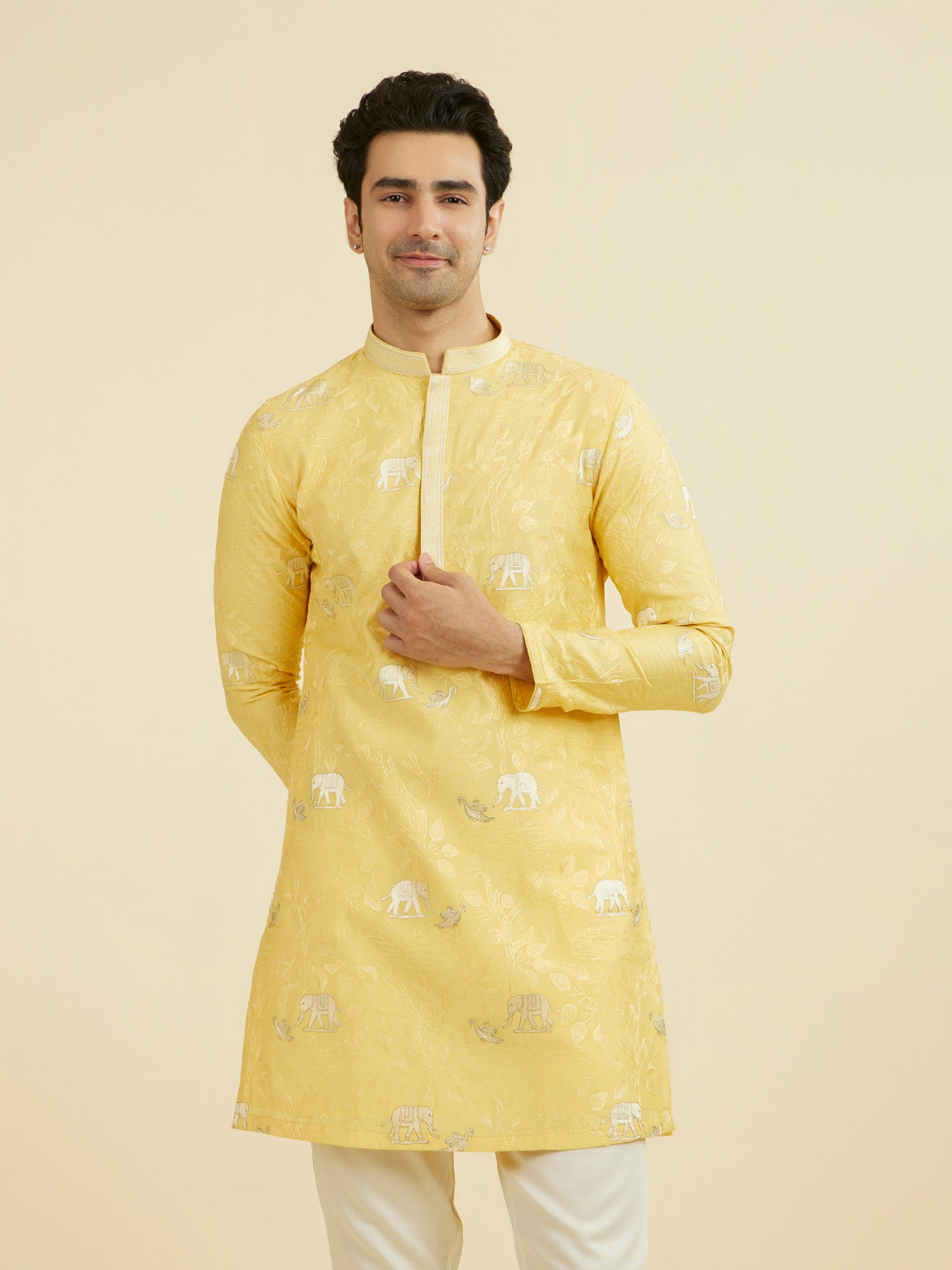 Manyavar Men Vibrant Yellow Kurta Pant
