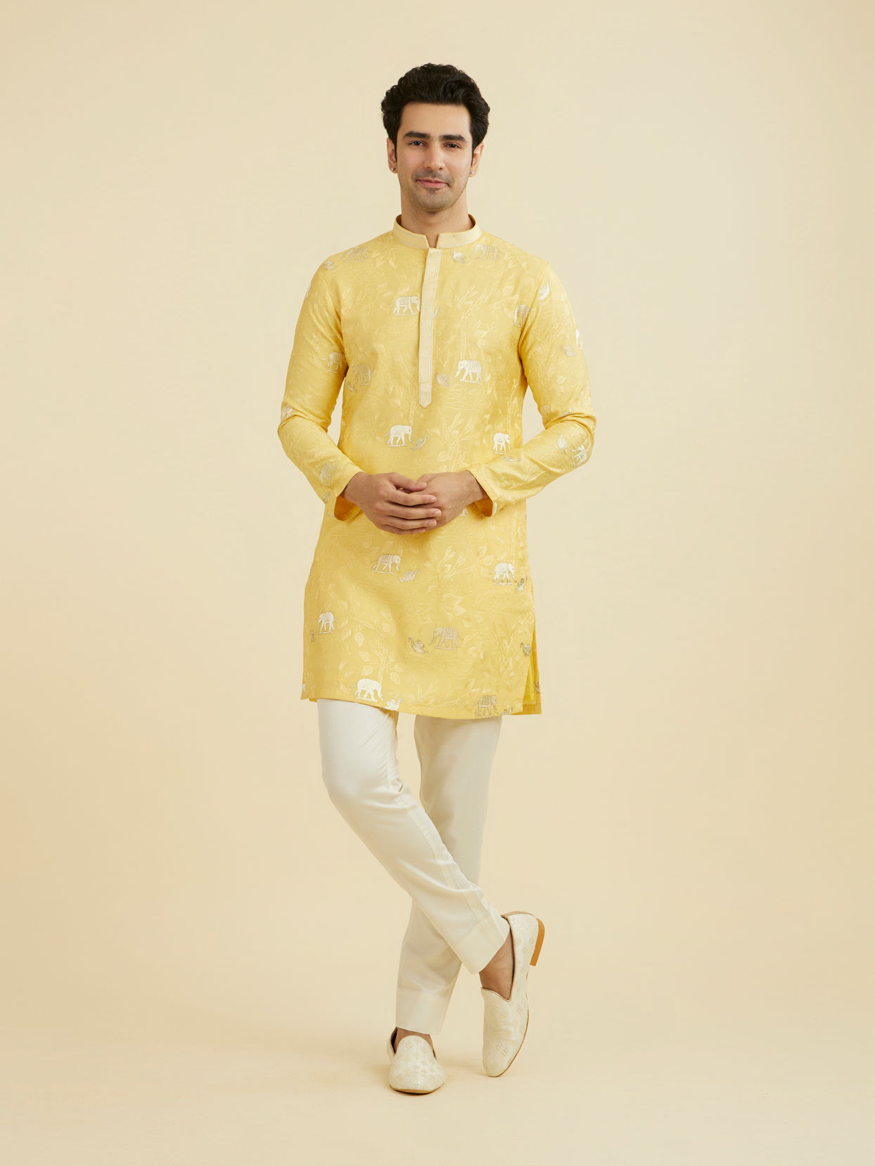 Manyavar Men Vibrant Yellow Kurta Pant