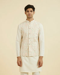 Manyavar Men Cream Pink Nehru Jacket