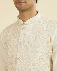 Manyavar Men Cream Pink Nehru Jacket